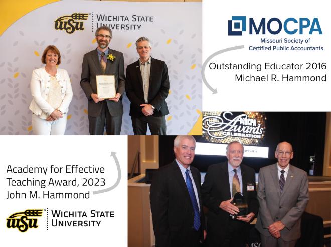 Photo collage showing dad and I both winning a teaching award