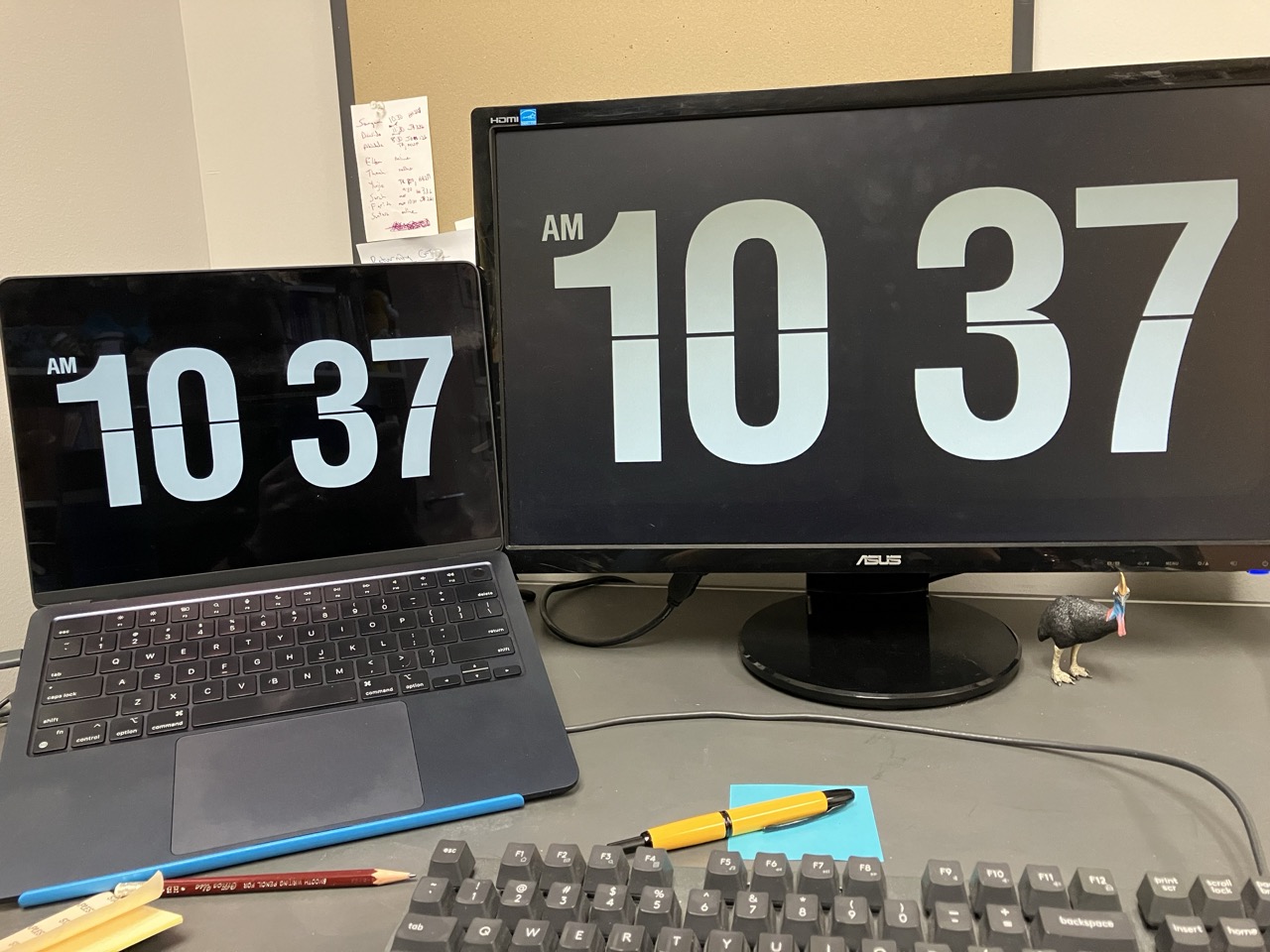 image of my screensaver running on my laptop and external monitor